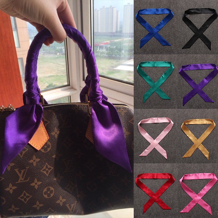 Solid Color Classic Decorative Slim Narrow Silk Scarf Tied Bag Handle