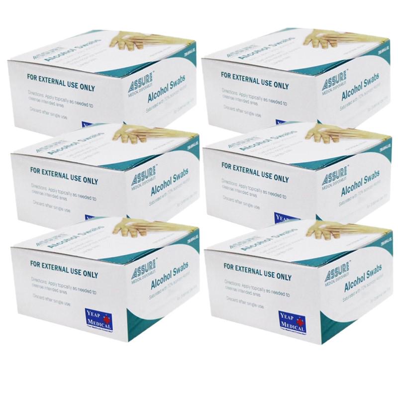 Bundle Of 6 Assure Alcohol Swab Large Sterile 4cmx4cm 2ply 200pcsbox By Medic Drugstore 7206