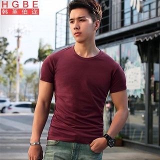 Sports fitness stretch solid color slim-fit t-shirt men s trendy  short-sleeved tight-fitting shirt running muscle training sweat-absorbent  body