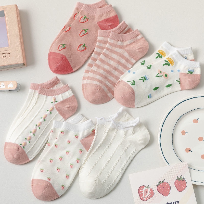 6 Pairs Women Summer Pure Color Socks