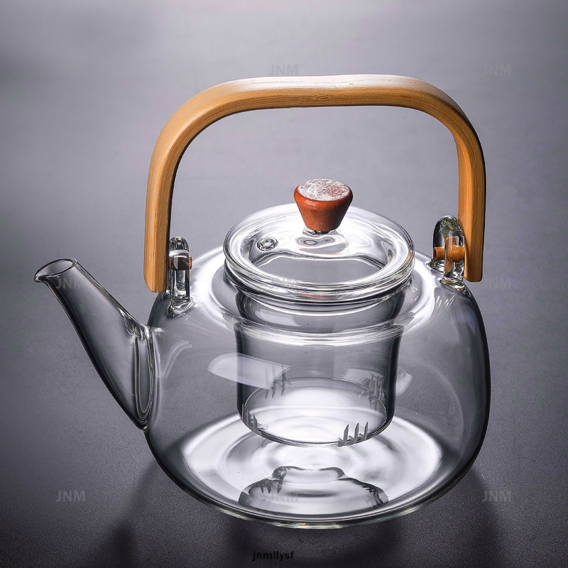 [SG stock] 1000ml Glass Teapot Bamboo Handle Beam Pot Heat-resistant ...