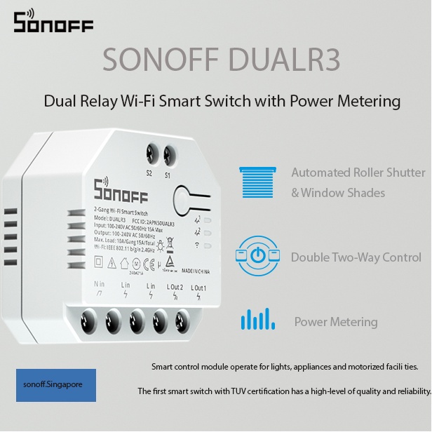 SONOFF DUALR3 Dual Relay Module Wifi DIY MINI Switch Two Way Power