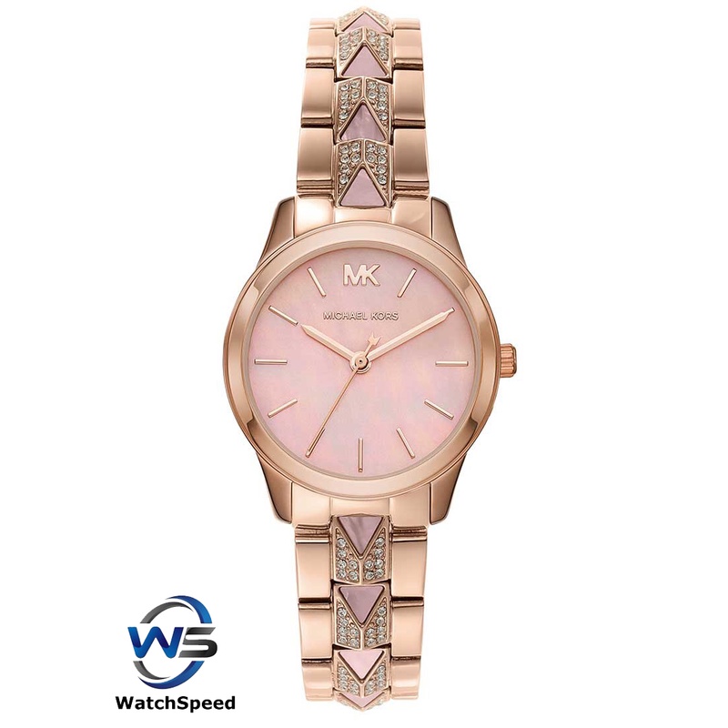 Michael Kors MK6856 Runway Mercer Three-Hand Rose Gold-Tone Stainless ...