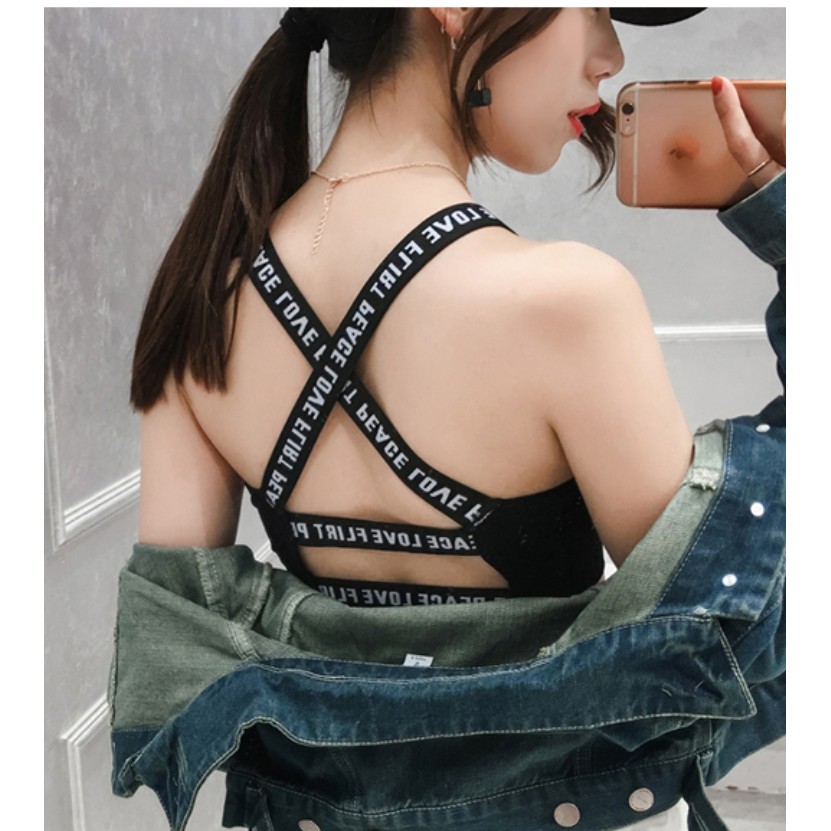 Cross Bra Letters wording Strap Cage Halter Bralettes padded Sexy sport Bra