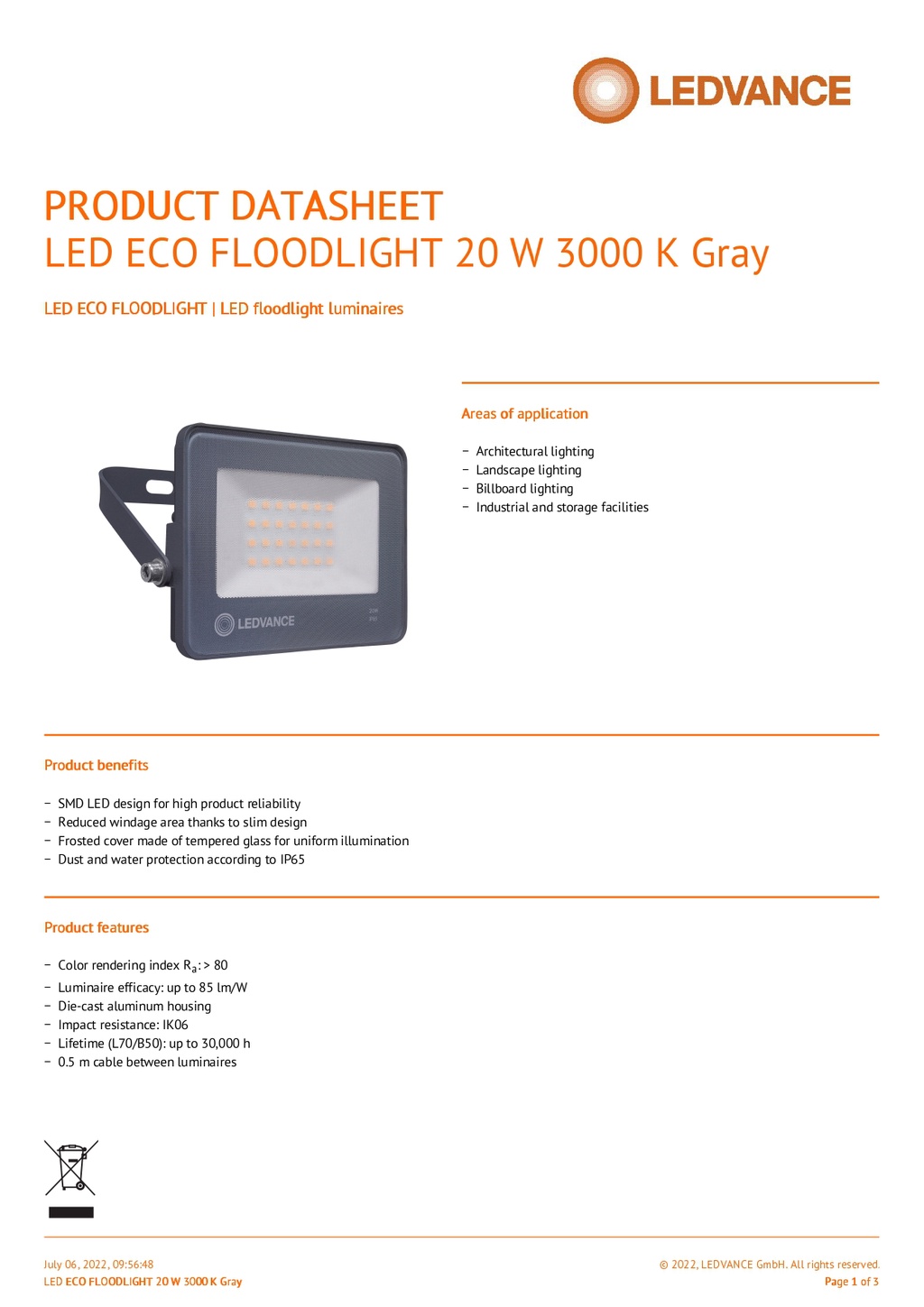 LEDVANCE LED Eco Floodlight 20W (3000K/4000K/6500K) | Shopee Singapore