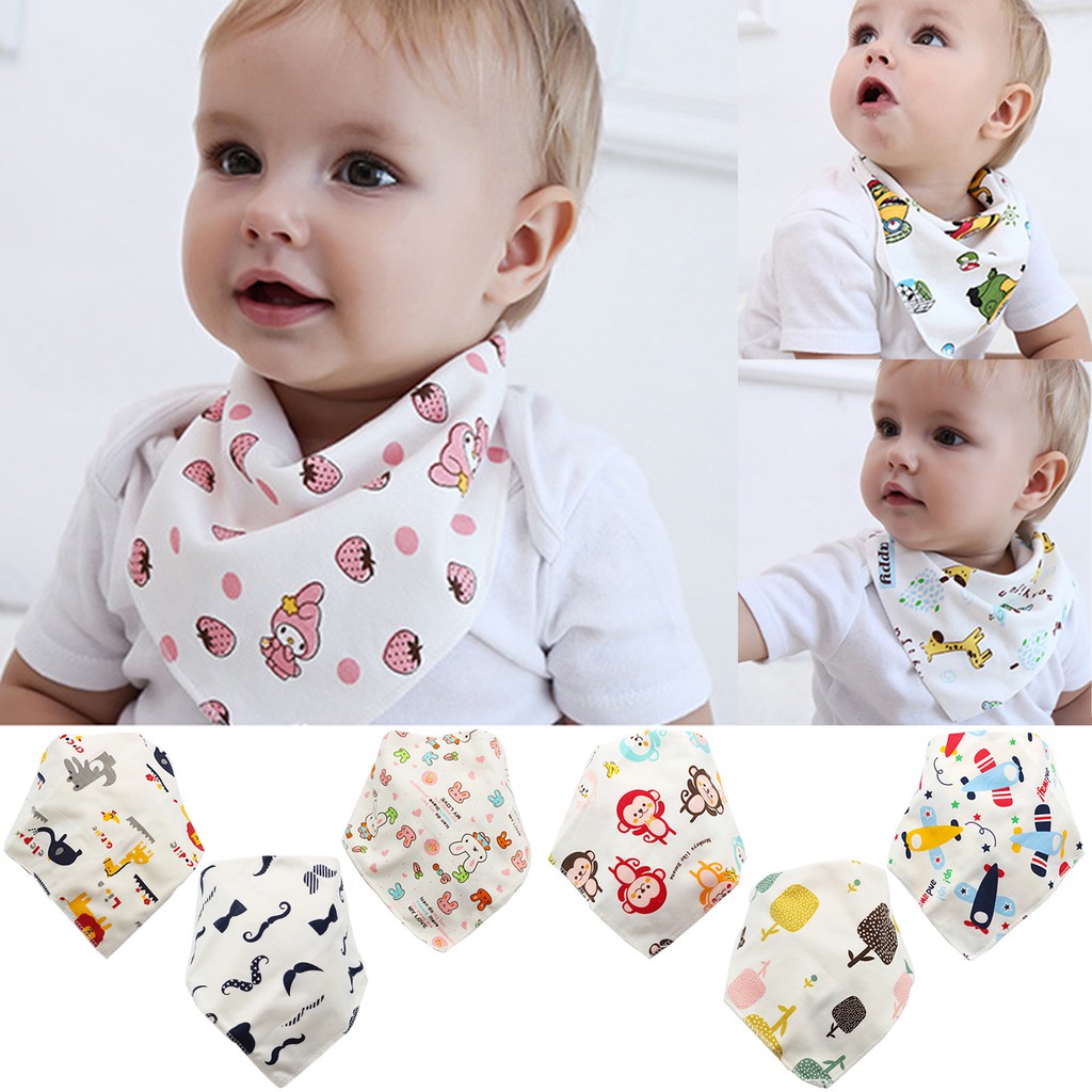 🔥Baby Toddler Cotton Triangle Bib With Button Bibs Cartoon Infant Burp ...