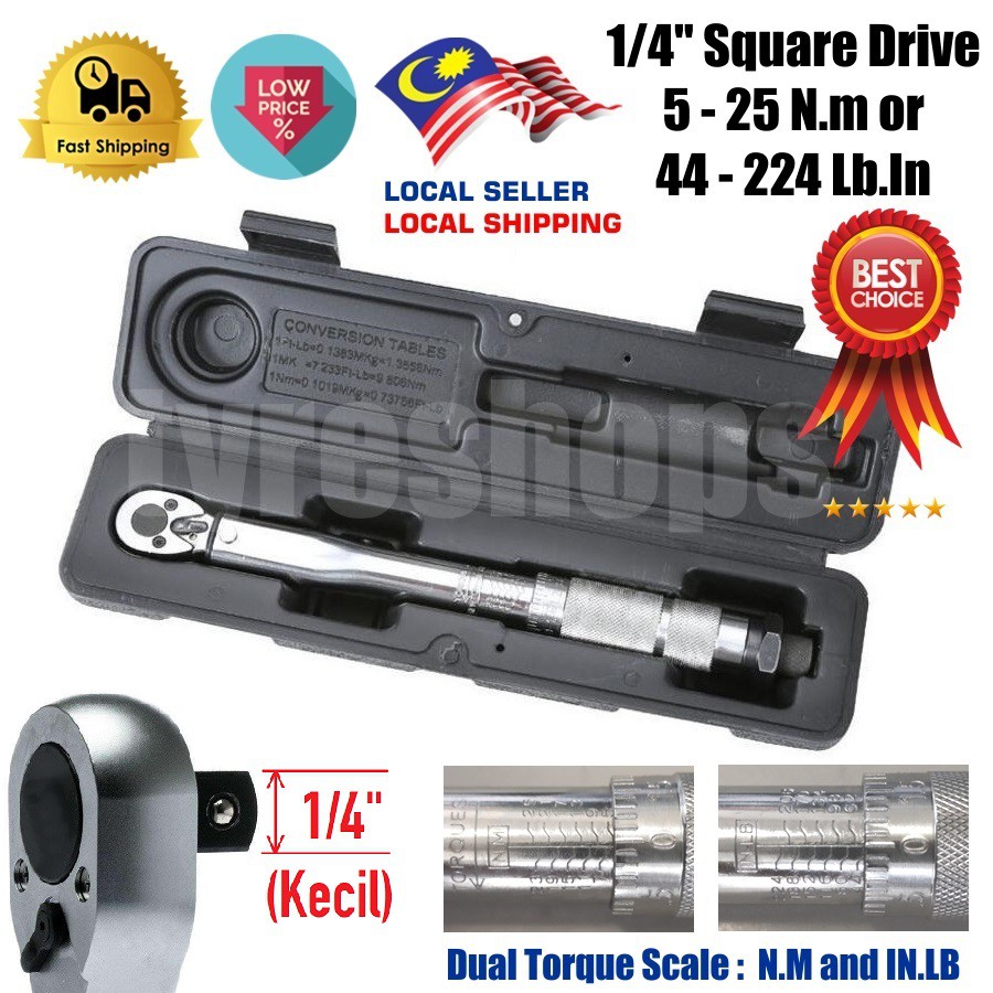 Micrometer Adjustable Click Ratchet Torque Wrench 1/4