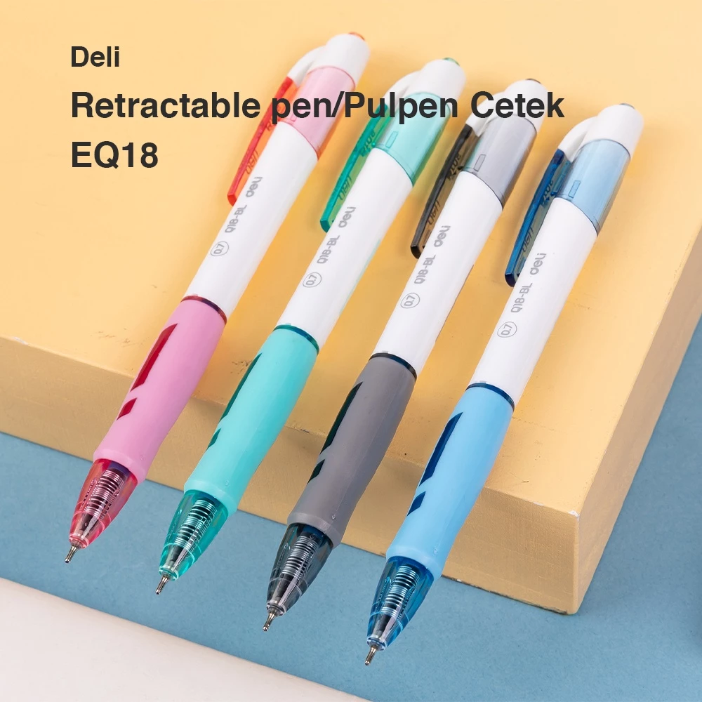 Deli Retractable Ballpoint Pulpen Cetek Tip 0.7 mm Tinta Biru EQ18-BL - Gambar 4