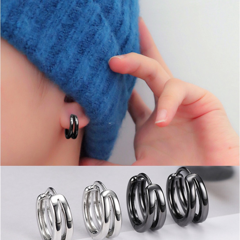 New Unisex Hoop Earrings Punk Multi-layer Round Circle Double Circle Hip Hop pierxing ear studs Jewelry