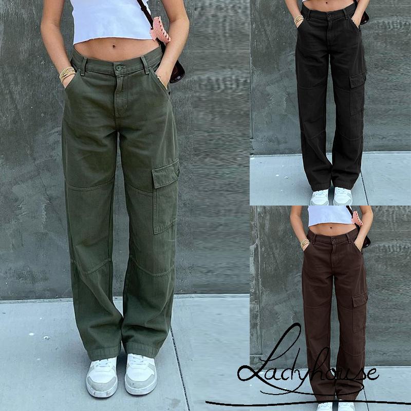 Women Side Pockets High Waist Slimming Casual Party Street Trousers