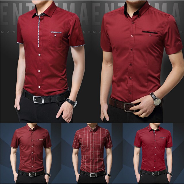 Red dress clearance shirt short sleeve