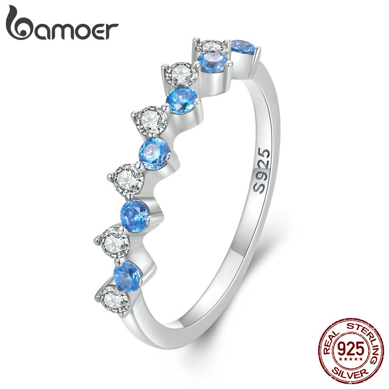 Bamoer Ring 925 Silver Classical Blue-white Zircon Fashion Jewellery for Women