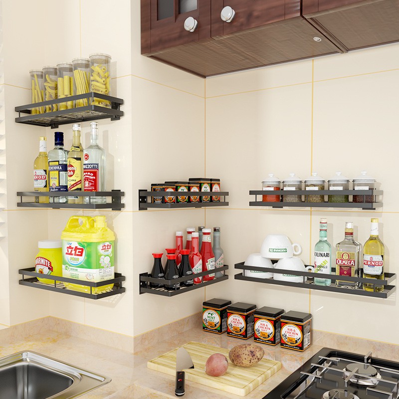 EISHO Wall-Mounted Spice Rack Kitchen Storage Flavoring rack Black ...