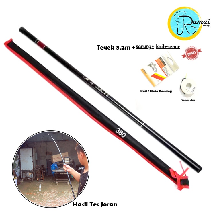 JORAN TEGEK 1 SET KOMPLIT SENAR KAIL PANCING TERJANGKAU HITAM MURAH 360 3,3 METER