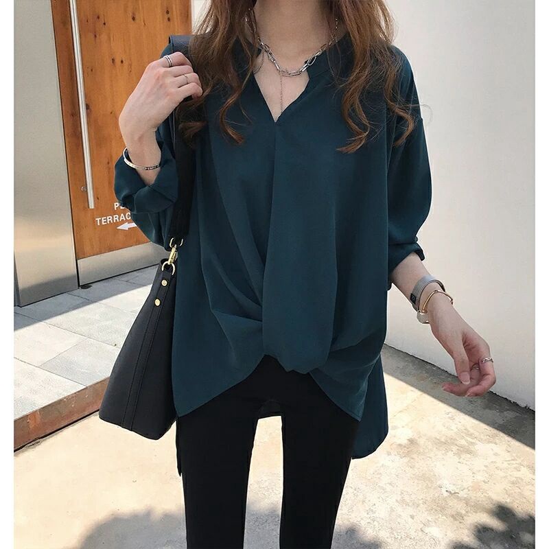 M-4XL Korean Version Simple Temperament Chiffon Shirt Women Long-Sleeved Top Loose bf Style Bottoming Plus Size Women's Clothing Genuine Tops Girls Girlfriends