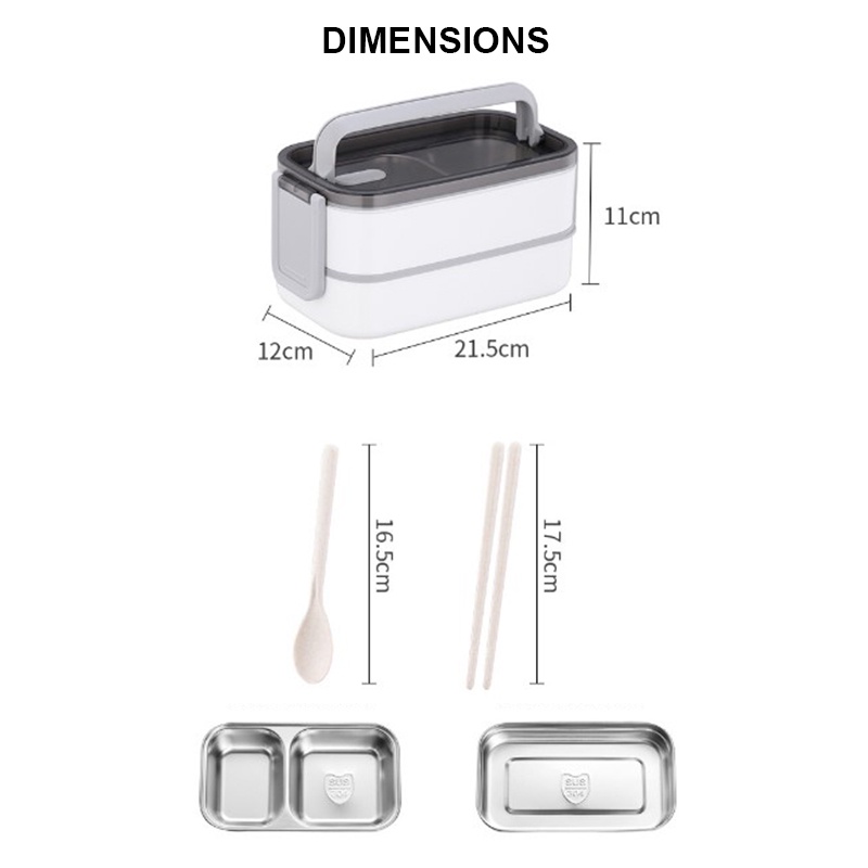 Dlight 1400ml Double Tier Stainless Steel Lunch Box 3 Compartments