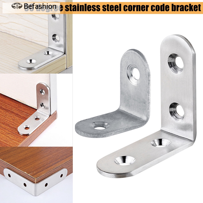 BF 10Pcs Right Angle Bracket Corner Brace Stainless Steel L Shape Furniture Joint Shelf Support