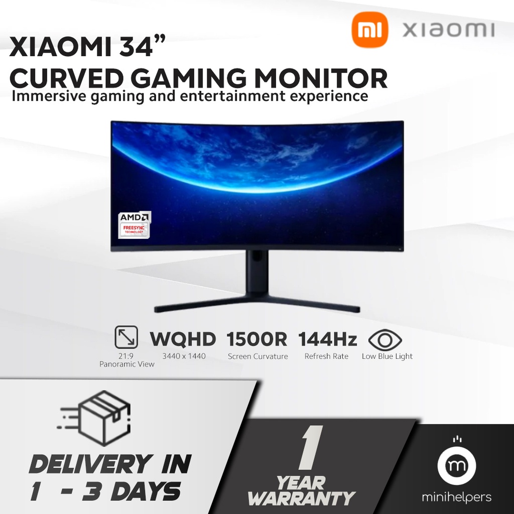Xiaomi Mi Curved Display 34-inch Gaming Monitor, WQHD, 144Hz Refresh ...