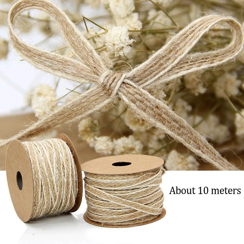 10M Natural Brown Jute Hemp Rope Burlap Hessian Ribbon With Lace ...