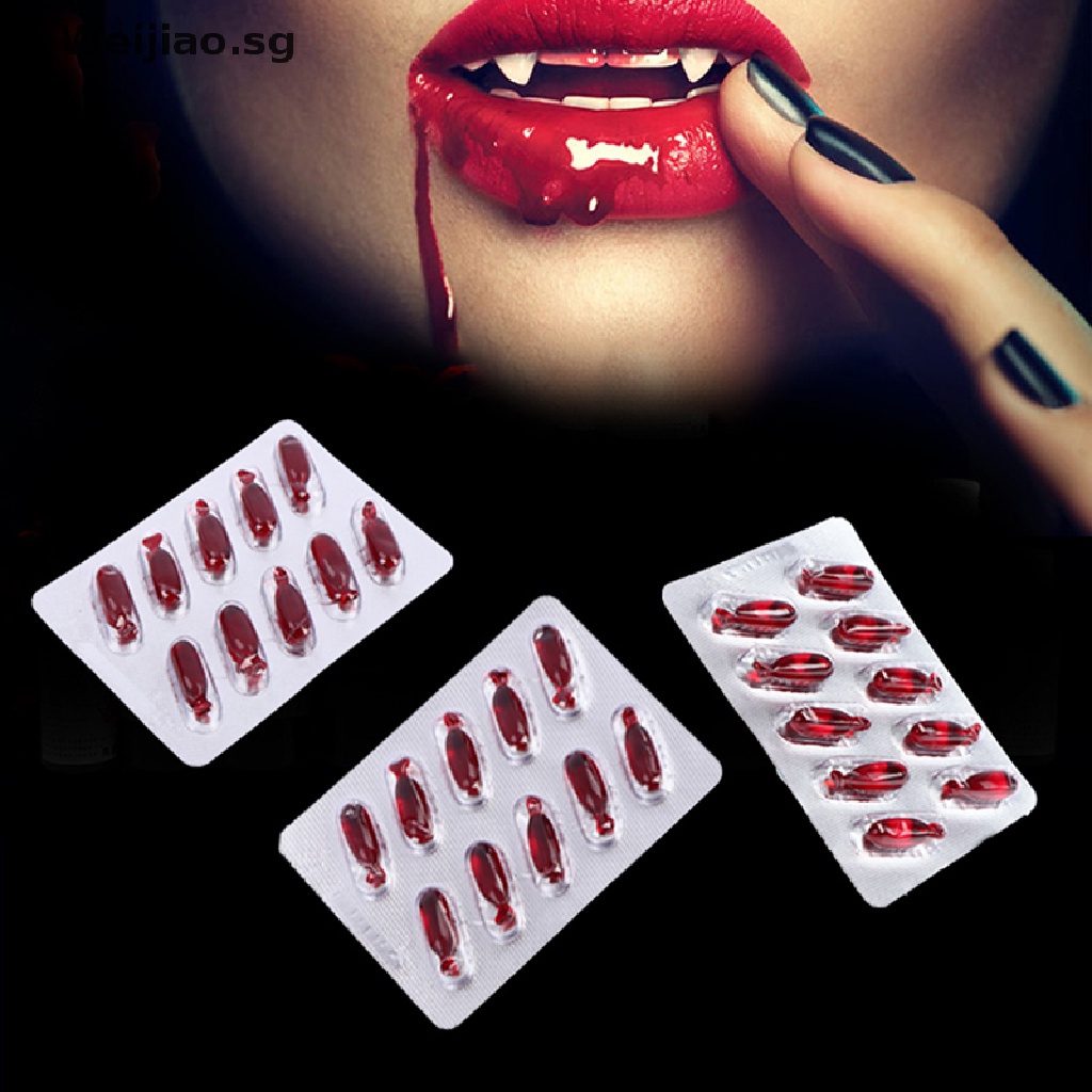 Weijiao 10pcs Halloween Fake Blood Capsule Plasma Pills Vampire Horror