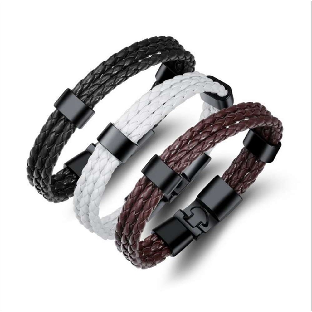 Men Jewelry Braided Leather Stainless Steel bracelet so136