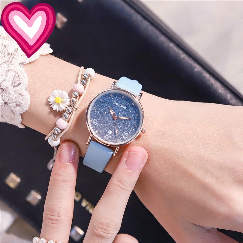 Gradient Starry Sky Ladies Watches Female Student Korean Style Simple Temperament French Niche Light Waterproof Leather Girl s Watch