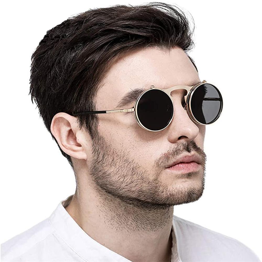 ROW Vintage Flip-Up Sunglasses Metal Frame Steampunk Sunglasses
