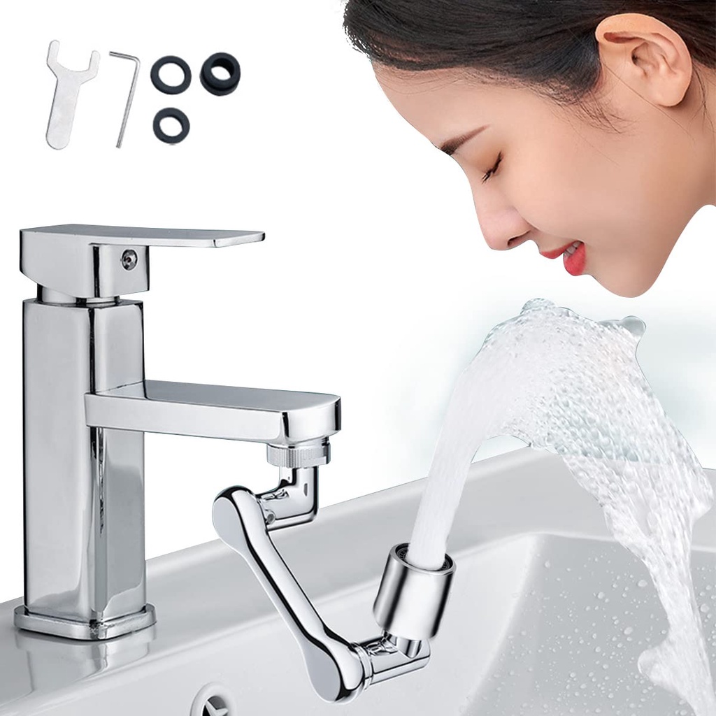 1080 360 Universal Rotating Faucet Extender 1440 Large Angle Splash Filter Aerator With 2 Water Outlet Modes Silver