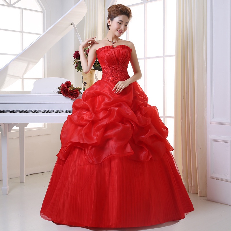 Red strapless ball on sale gown