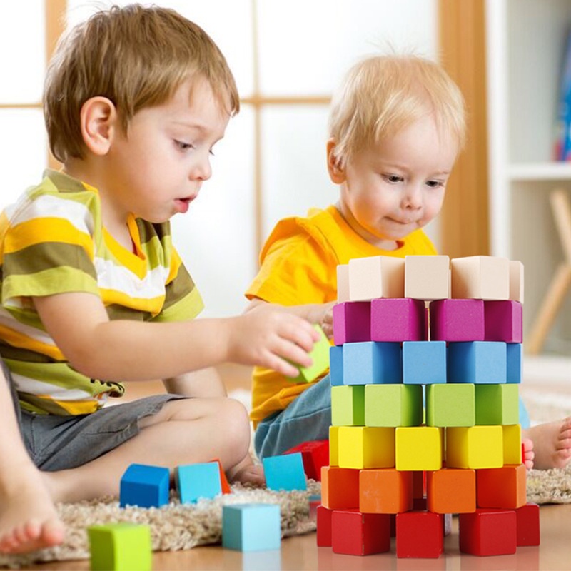Montessori Colorful Building Blocks Wooden Toys Construction Assemble ...