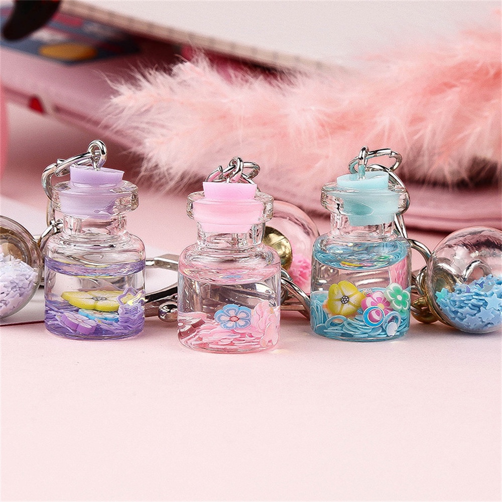 Fashion Resin Flower Filling Bottle Keychain Cute Keyring Charms Women