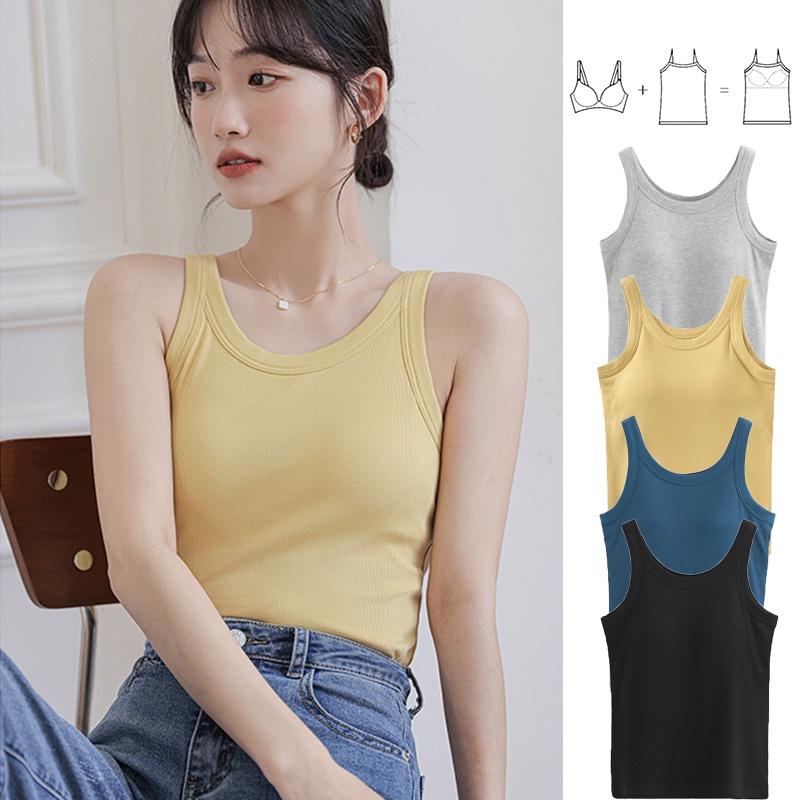Japan bra-top U-neck Beautiful Back Sleeveless Versatile Vest with Bra vest