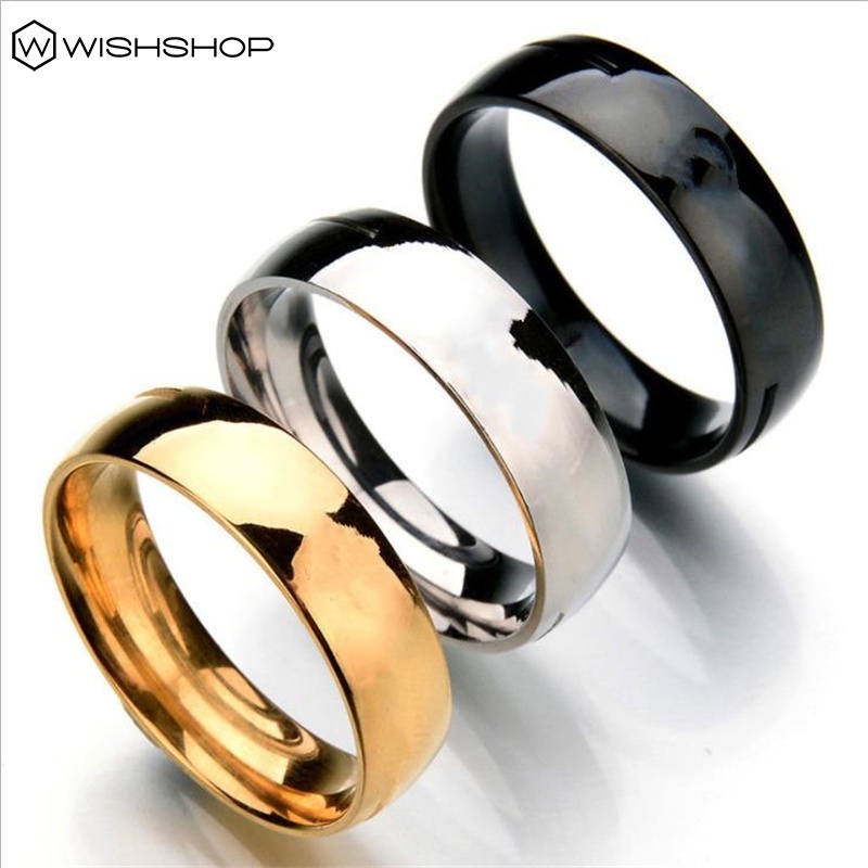 Women Men Simple Gold Black Silver 6mm Stainless Steel Rings/ Smooth ...