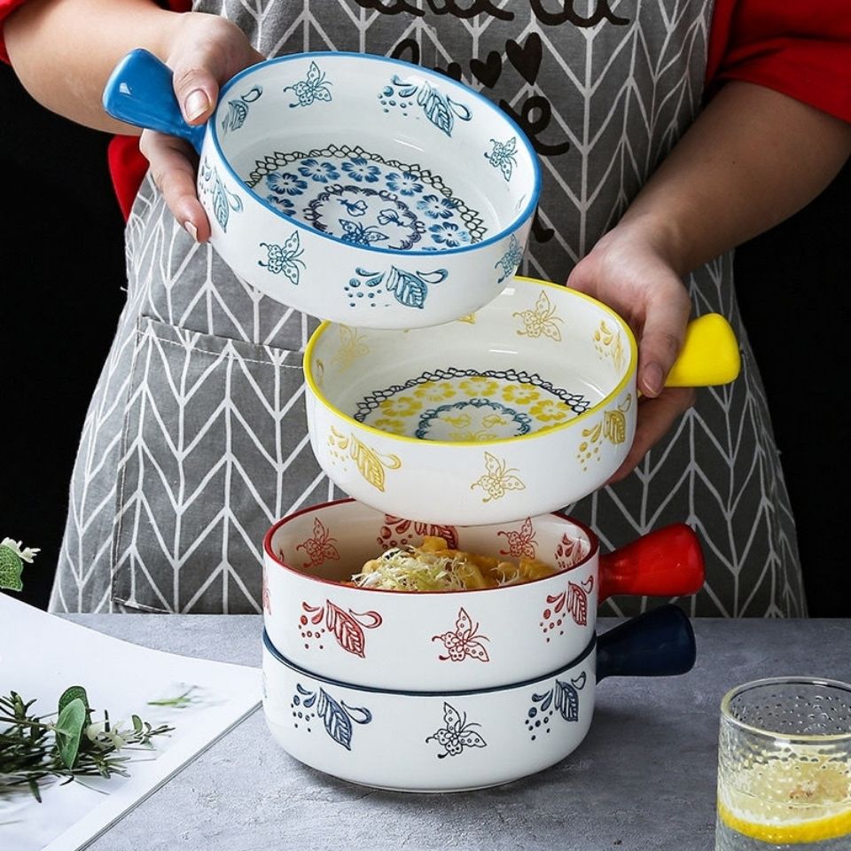 Ceramic baking rice baking tray with handle baking spaghetti plate ...