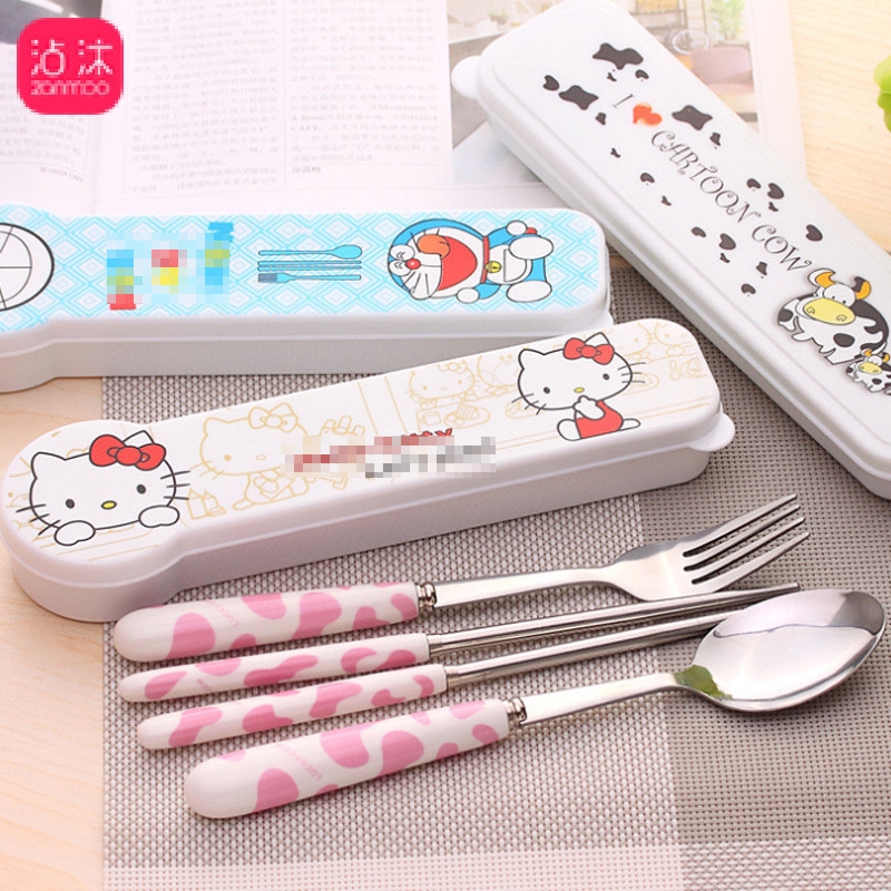 Hello Kitty Cutlery Kit Fork Spoon Chopsticks Utensils Tableware Kids  Flatware