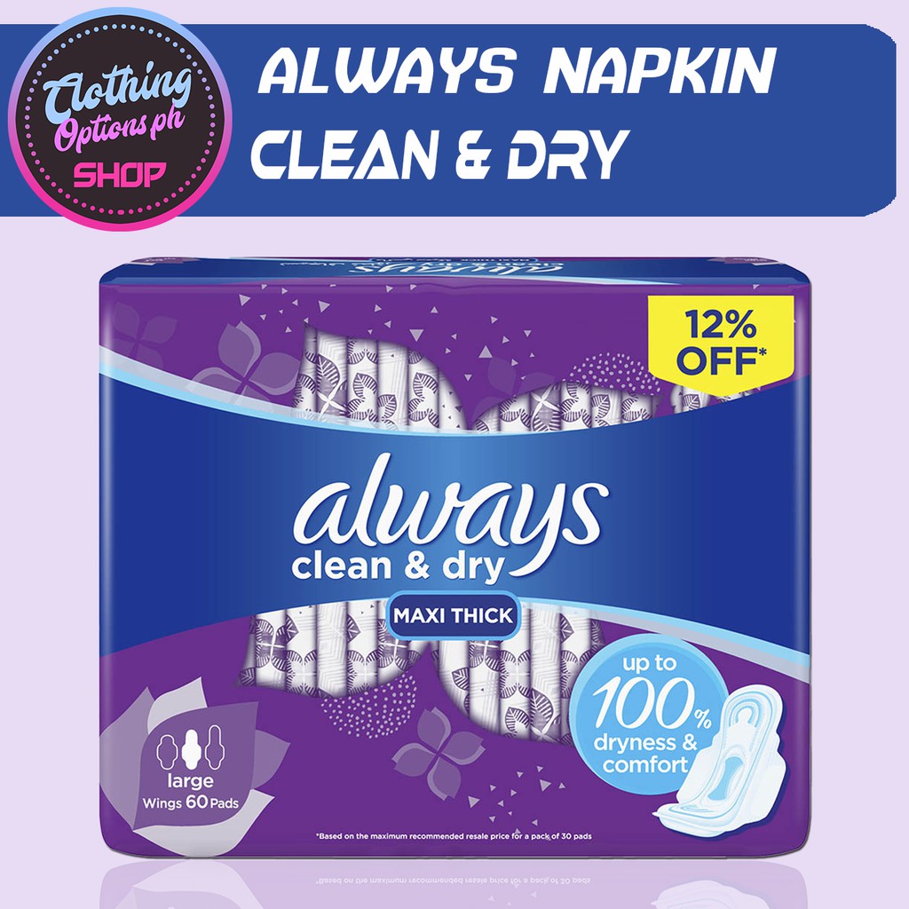 Always Napkin With Wings Clean & Dry | Maxi Thick | 60 Pads | Shopee ...