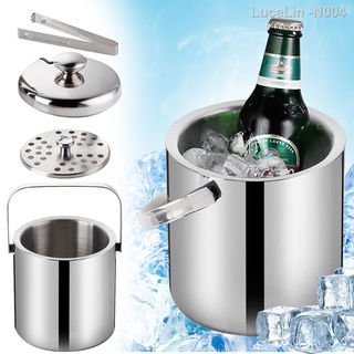 Stainless Steel Ice Cube Container Double Walled 1.3L Ice Bucket Container  with Tongs Lid and One Small Metal Ice Scoop