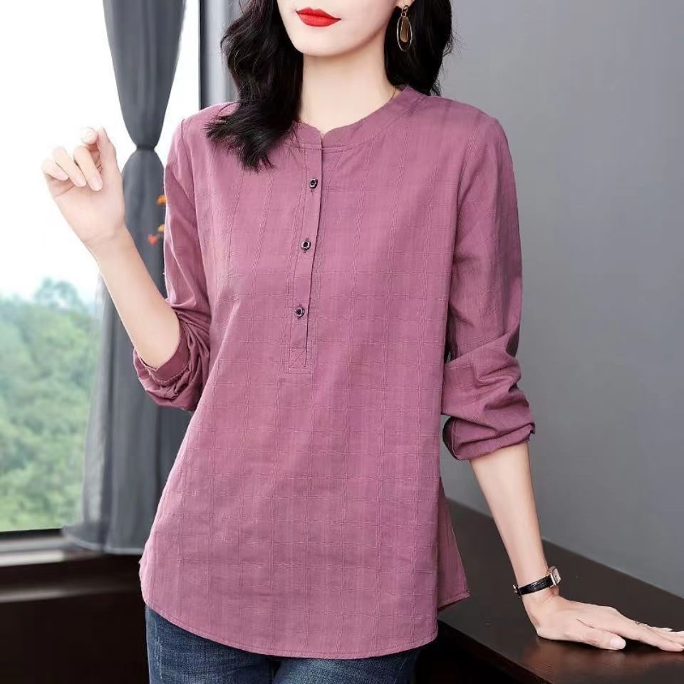 Korean Style Linen Cotton Long Sleeved Shirt Women Plus Size Mid-length ...