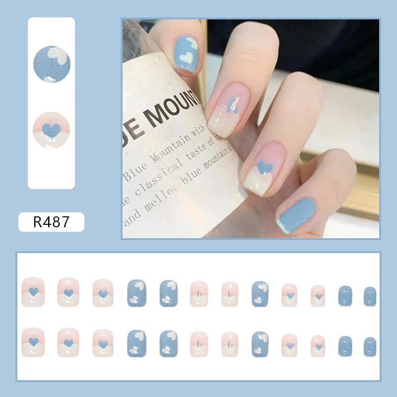 Manicure Patch Love Sky Blue White Crossing Nail Wearing Finished ...