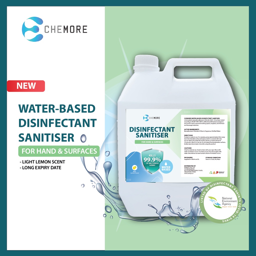 CHEMORE Sanitiser/Surface Disinfectant Water-Based - 5L | Shopee Singapore