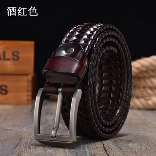 2 Inch Wide Leather Braided Belt for Women Hand Made Soft Woven Waistbands  with Gold Round Pin Buckle