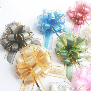 1/5Pcs Golden Pull Bow Tulle Ribbon Bows Flower Ribbons Wrap Packing  Wedding Party Birthday Christmas Presents Gift Cars Decor