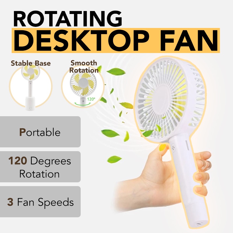 Rotating Desktop Fan Portable Rechargeable 2000 mAh Cordless 120 degree ...