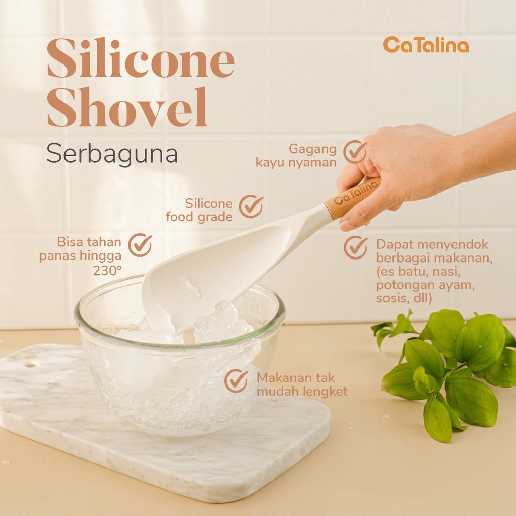 CaTalina Shovel Silicone Handle Kayu Non-Stick Tahan Panas