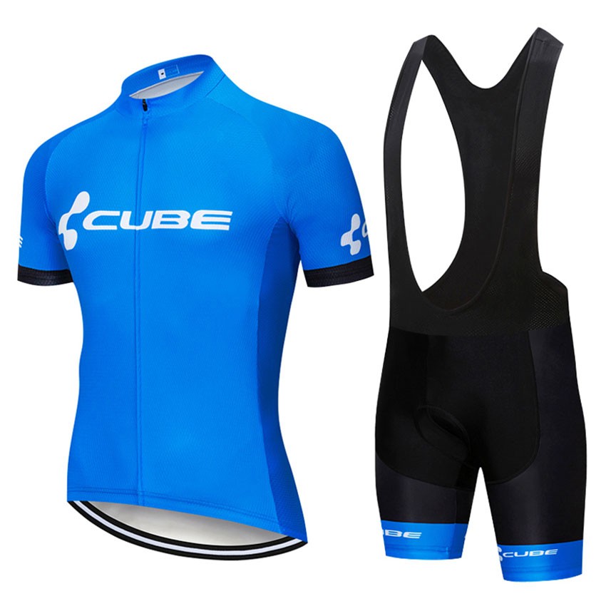 CUBE Men's Blue Short Sleeves Cycling Jerseys Set Summer Road Mountain