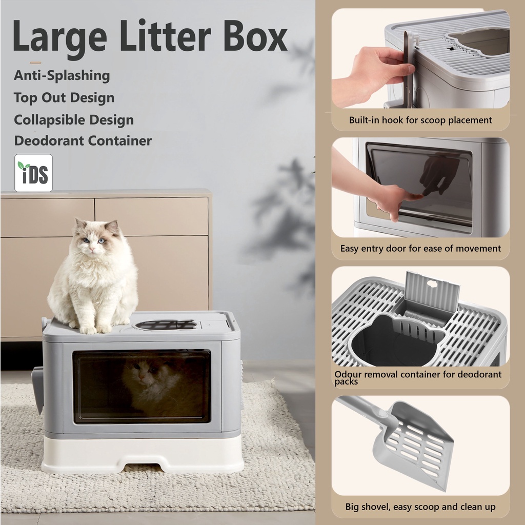 [iDS] Foldable Cat Litter Box, Large Top Entry AntiSplashing Litter