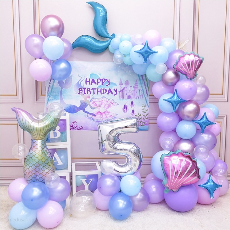 87PCS Mermaid Balloon Set Mermaid Happy Birthday Party Decorations ...