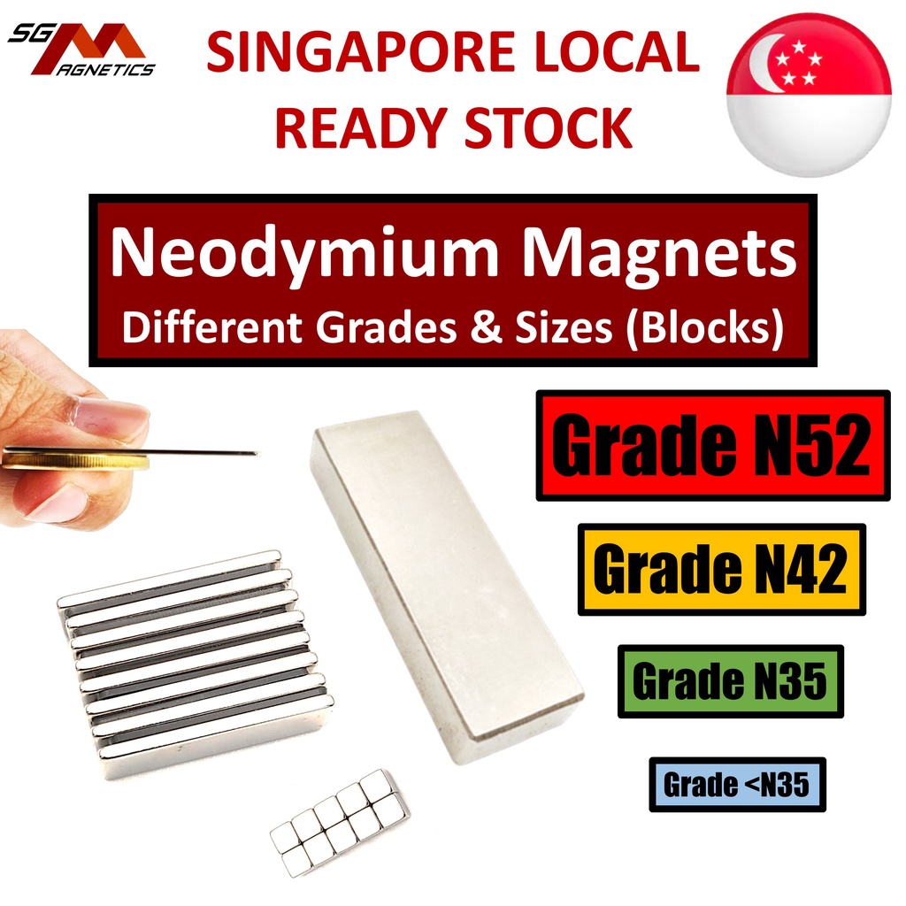 N50 N52 Neodymium Rectangle Magnet Grade N50 N52 Strong Small Big Magnets Bar Neo NdFeB Block Rectangular | Singapore