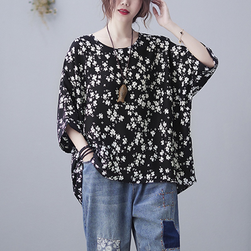 Oladivi Oversized Clothing Plus Size Fashion Floral Print Casual Loose Blouses Women Batwing Sleeve Tops 2023 New Summer Shirts PRE 7013  L XL XXL 3XL 4XL 5XL 6XL 7XL 8XL N709