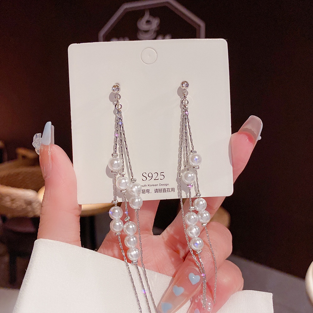 925 Silver Korean Dangle Drop Earrings Gold Crystal Rhinestone